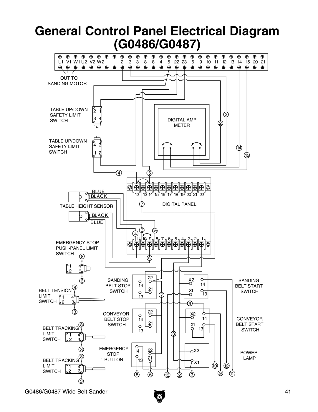 Grizzly owner manual General Control Panel Electrical Diagram G0486/G0487 