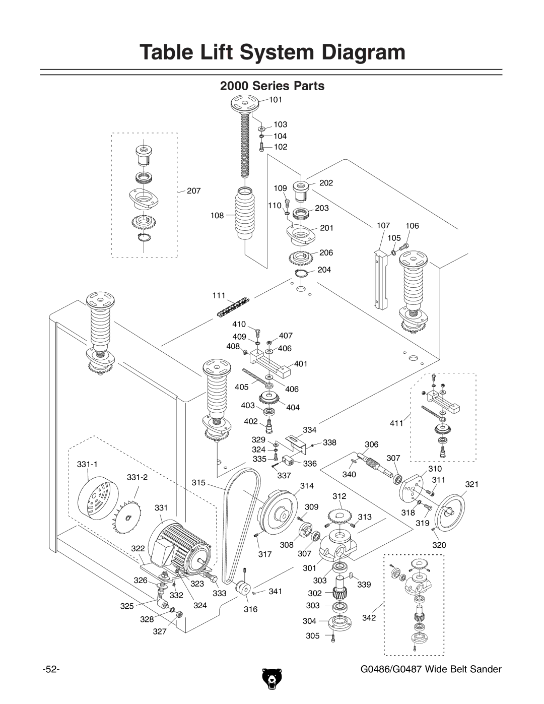 Grizzly G0486/G0487 owner manual Table Lift System Diagram 