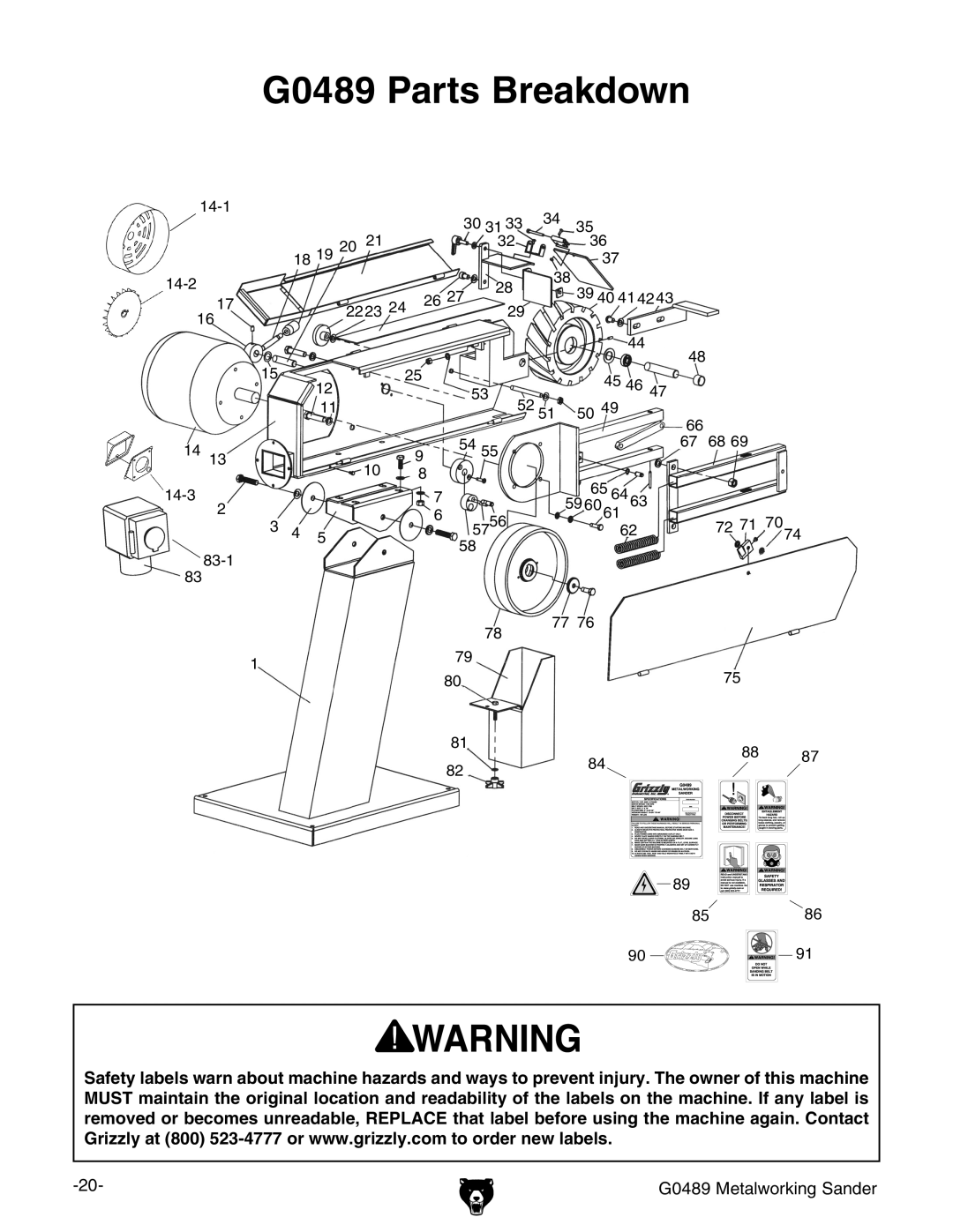 Grizzly owner manual G0489 Parts Breakdown 