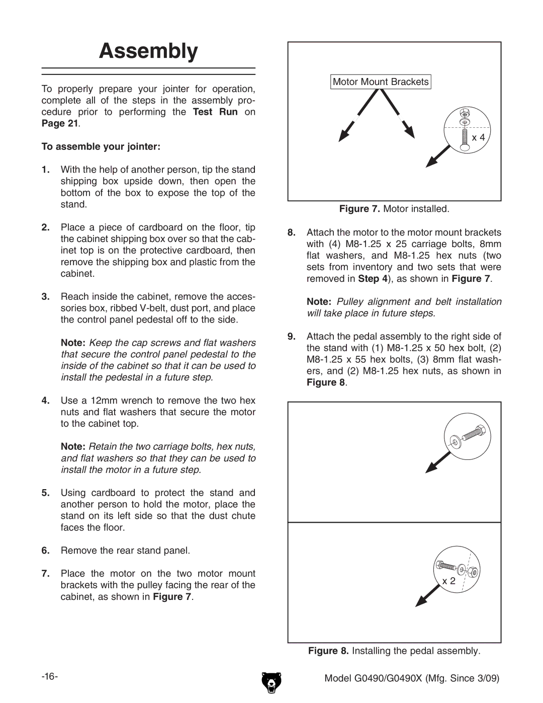 Grizzly G0490 owner manual Assembly, To assemble your jointer,  GZbdkZiZgZVghiVcYeVcZa#, BdidgBdjci7gVX`Zih 