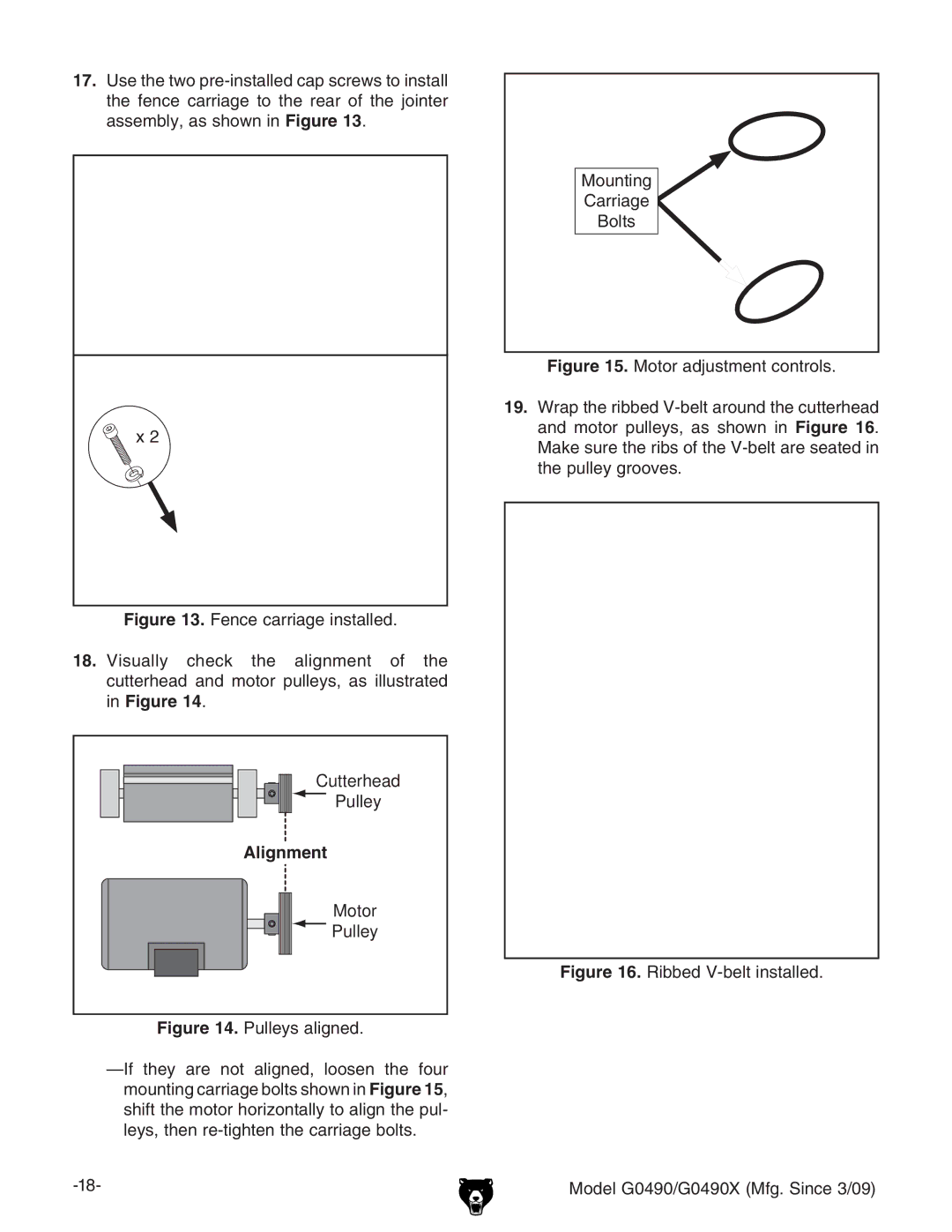 Grizzly G0490 owner manual VhhZbWan!Vhhdlcc #, Alignment, Motor Pulley, Bdjcic\ 8VggV\Z 7daih 