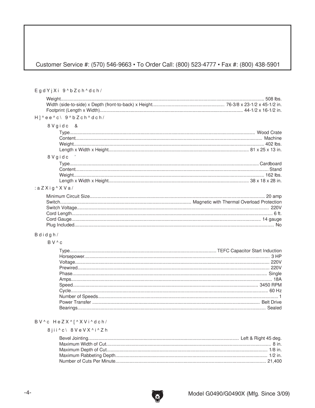 Grizzly G0490 owner manual Heec\9bZchdch 8Vgidc 