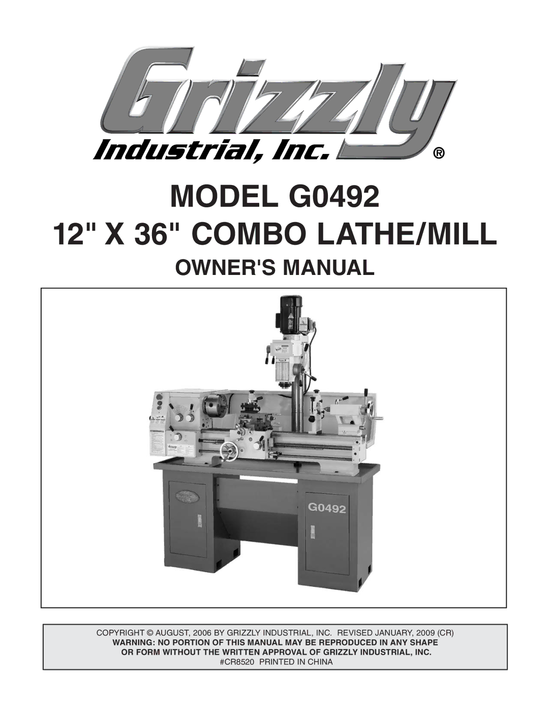 Grizzly manual Model G0492 12 X 36 Combo LATHE/MILL 