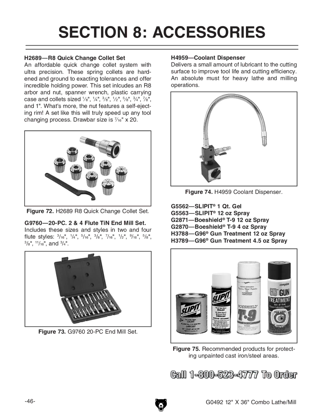 Grizzly G0492 manual Accessories, H2689-R8 Quick Change Collet Set, H4959-Coolant Dispenser 