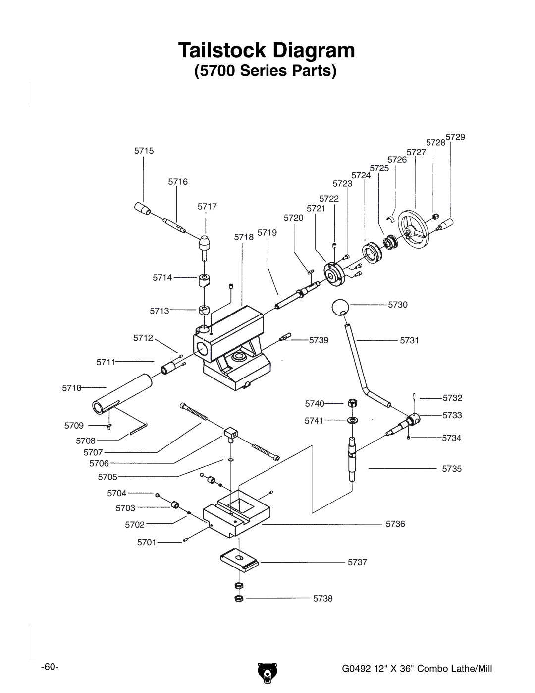 Grizzly G0492 manual Tailstock Diagram 