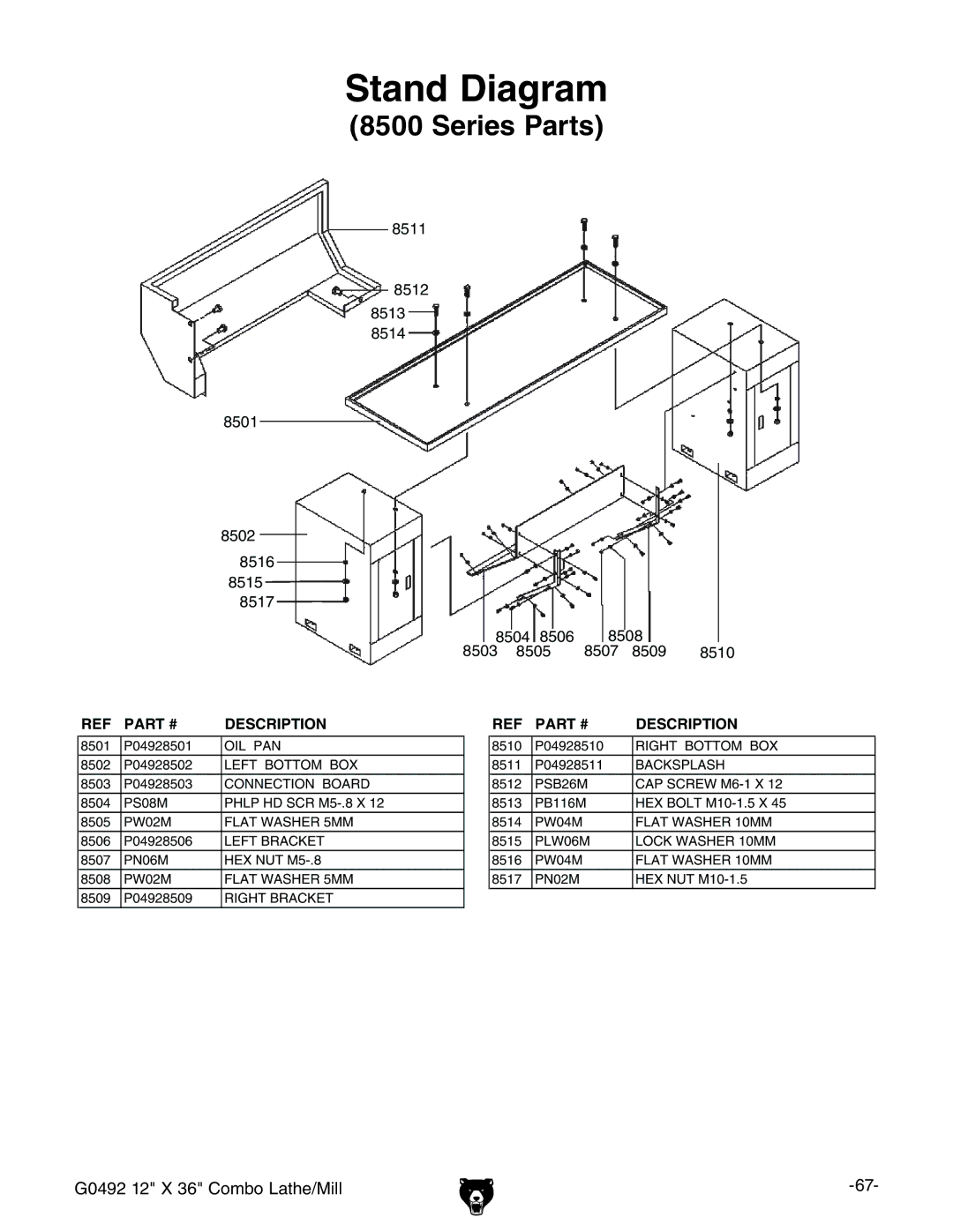 Grizzly G0492 manual Stand Diagram 