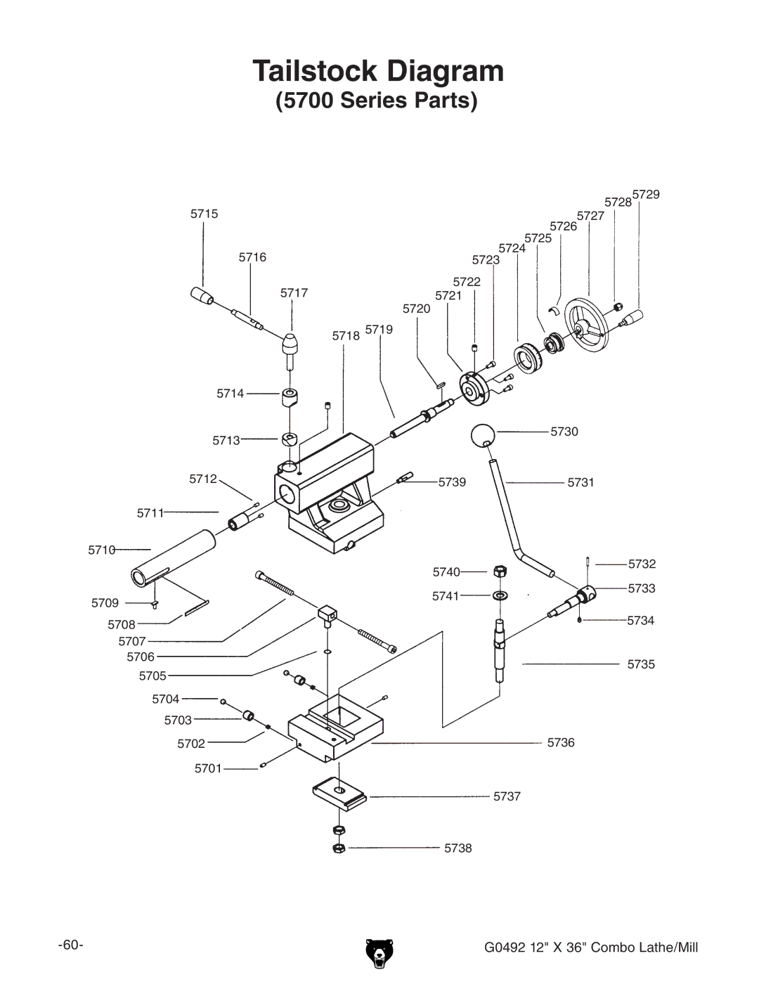 Grizzly G0492 owner manual Tailstock Diagram 