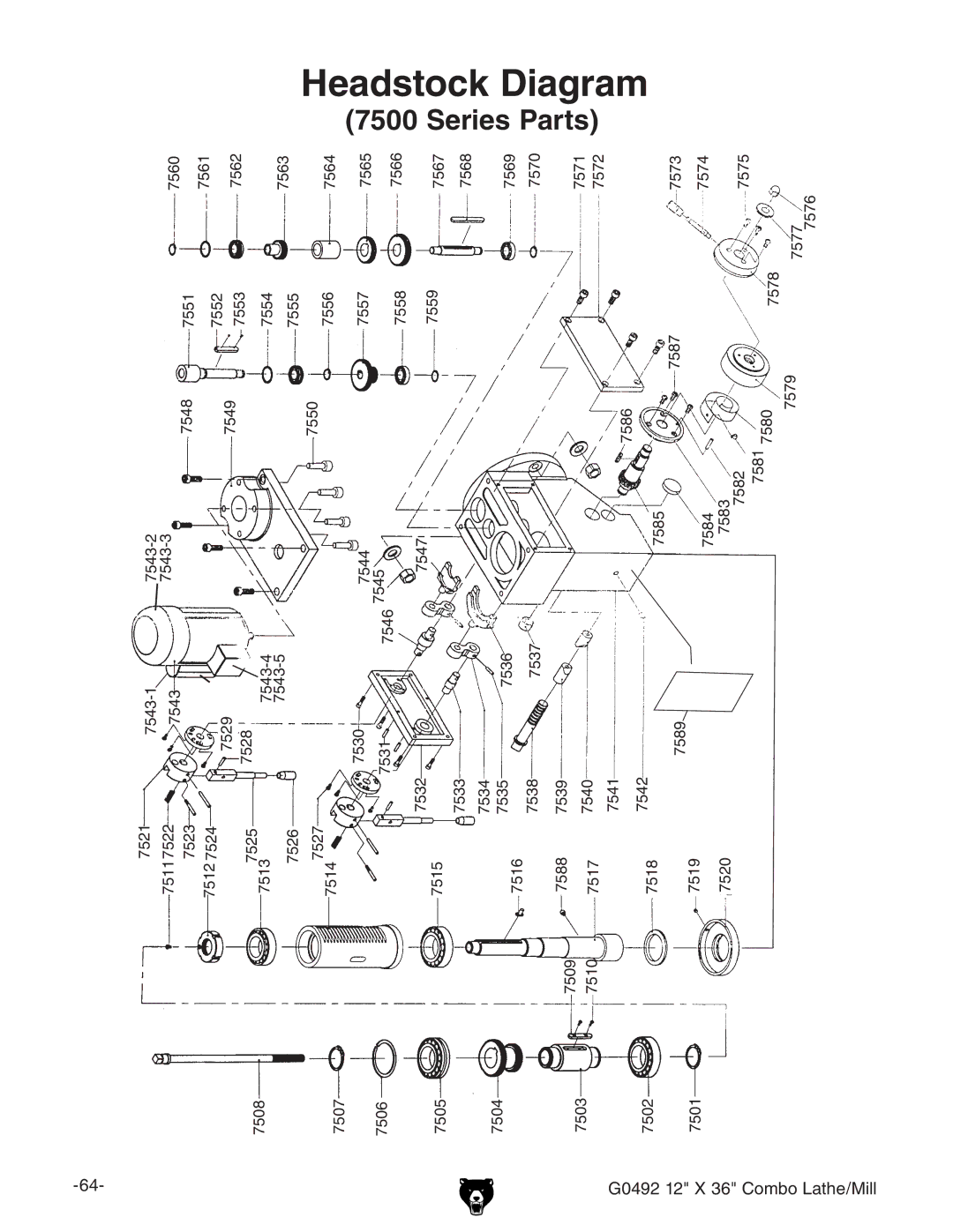 Grizzly G0492 owner manual Headstock Diagram 