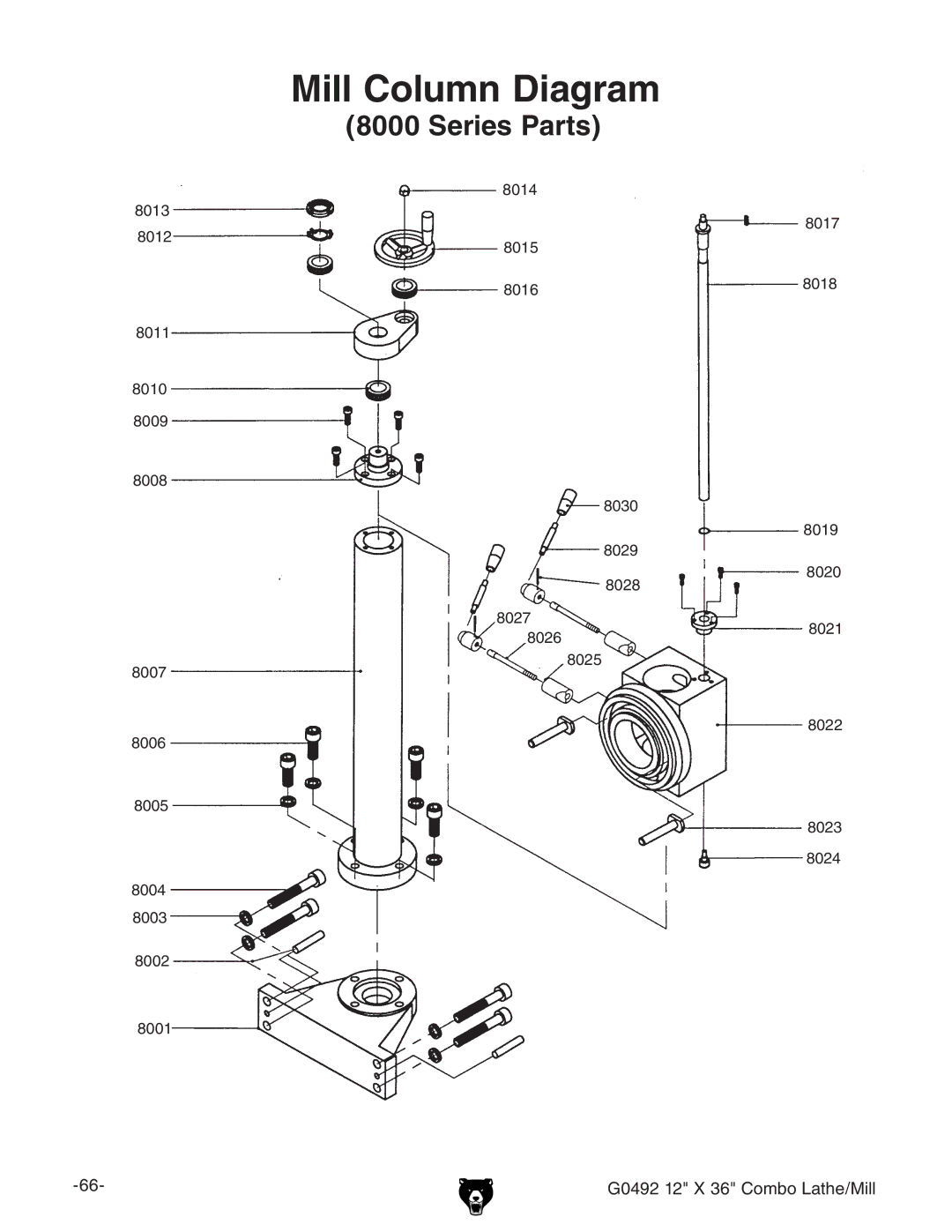 Grizzly G0492 owner manual Mill Column Diagram 