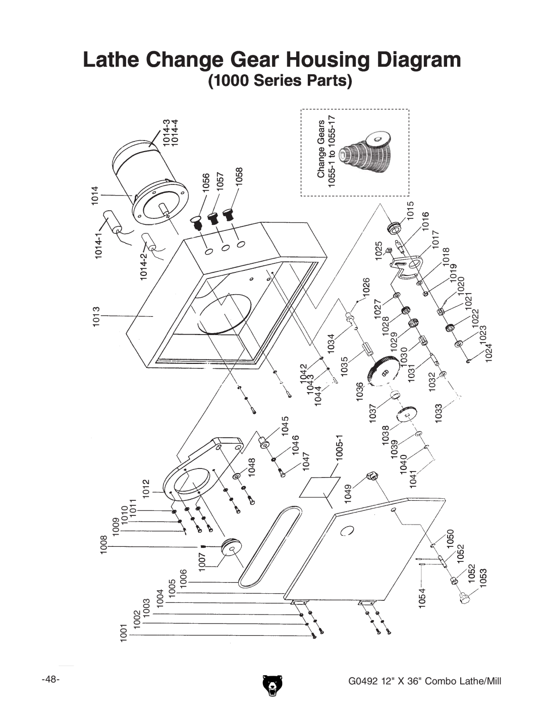 Grizzly G0492 manual Lathe Change Gear Housing Diagram 1000 Series Parts, &M+8dbWdAViZ$Baa 