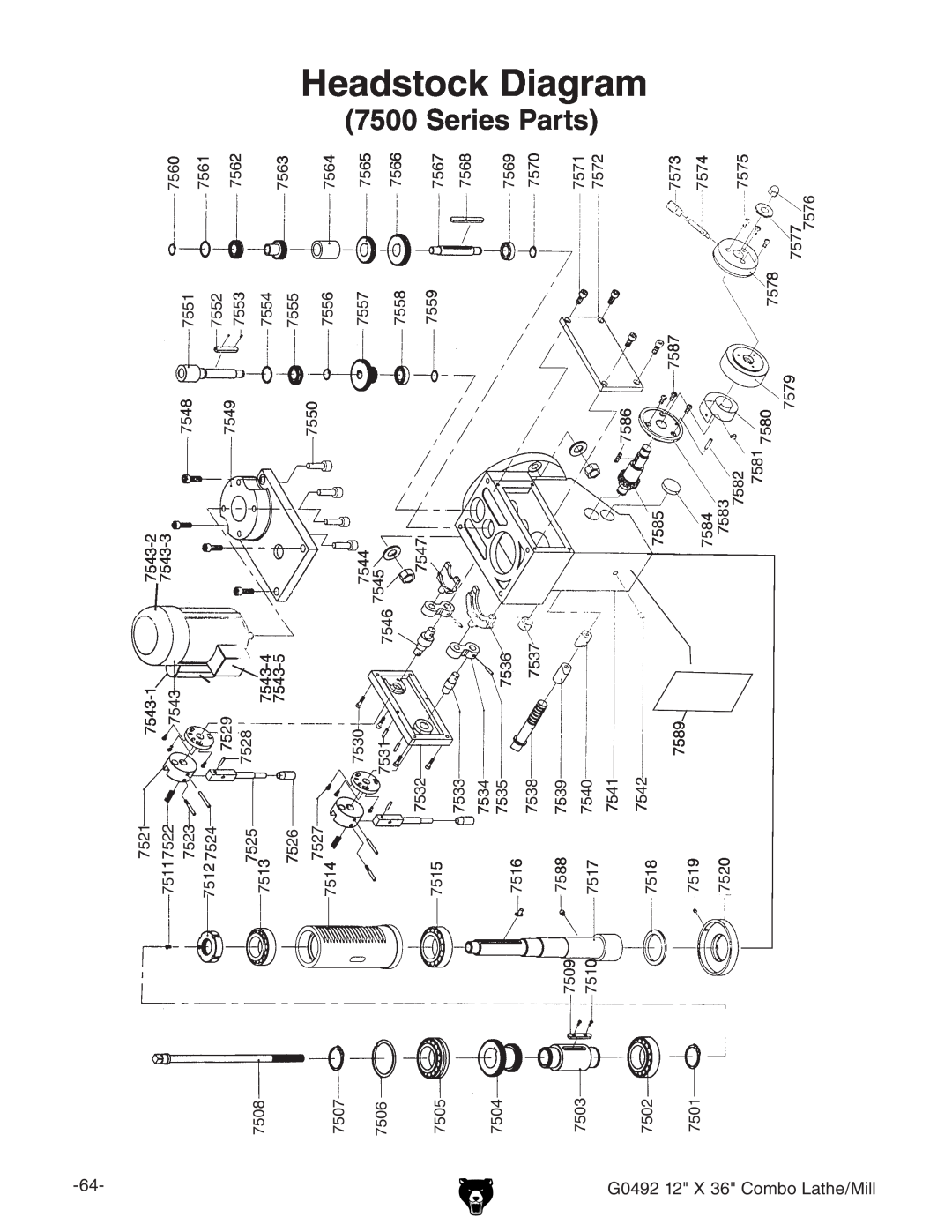 Grizzly G0492 owner manual Headstock Diagram, Series Parts 
