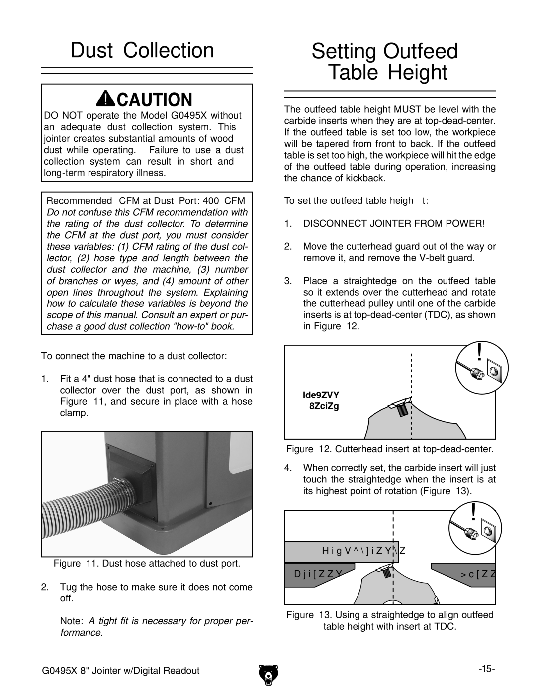 Grizzly G0495X owner manual Dust Collection Setting Outfeed, To connect the machine to a dust collector 