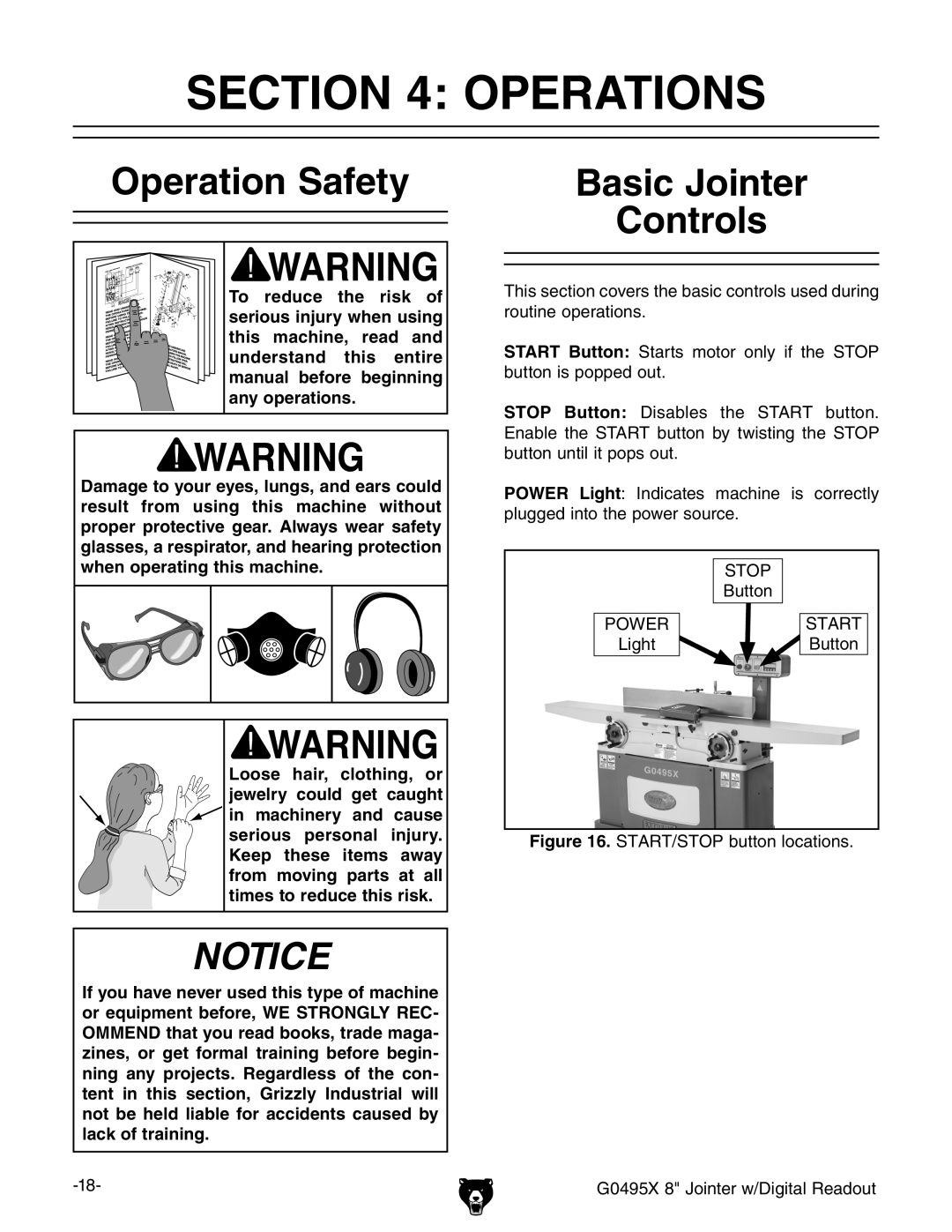 Grizzly G0495X owner manual Operations, Operation Safety 