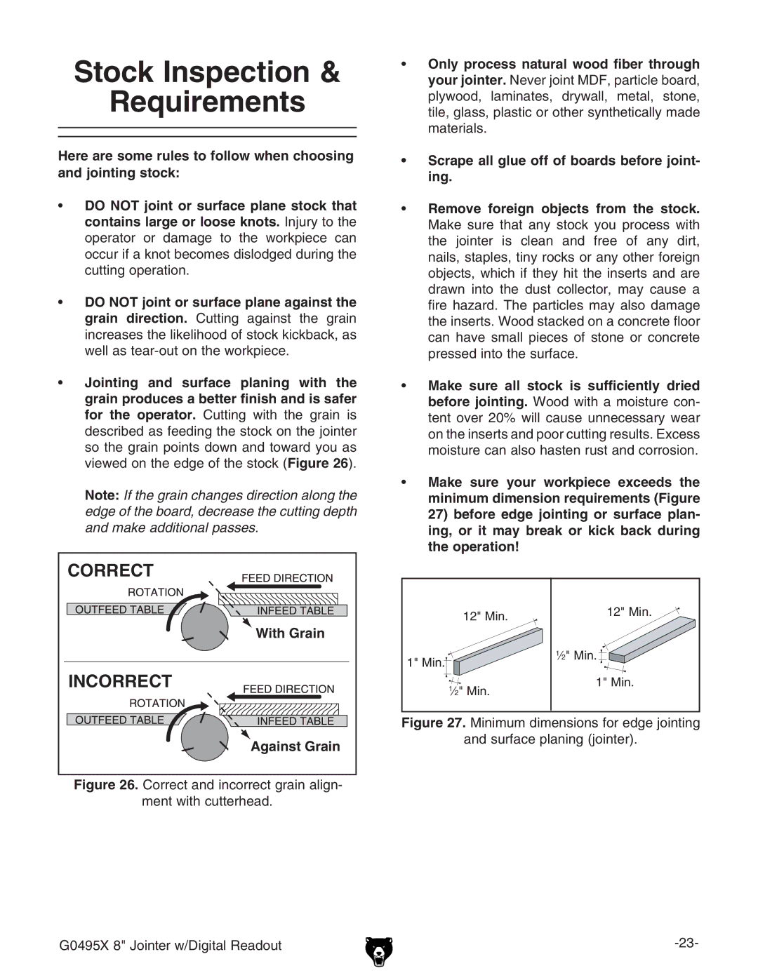 Grizzly G0495X owner manual Stock Inspection Requirements, #/22%#4 