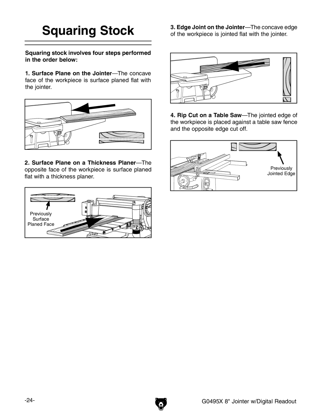 Grizzly G0495X owner manual Squaring Stock 