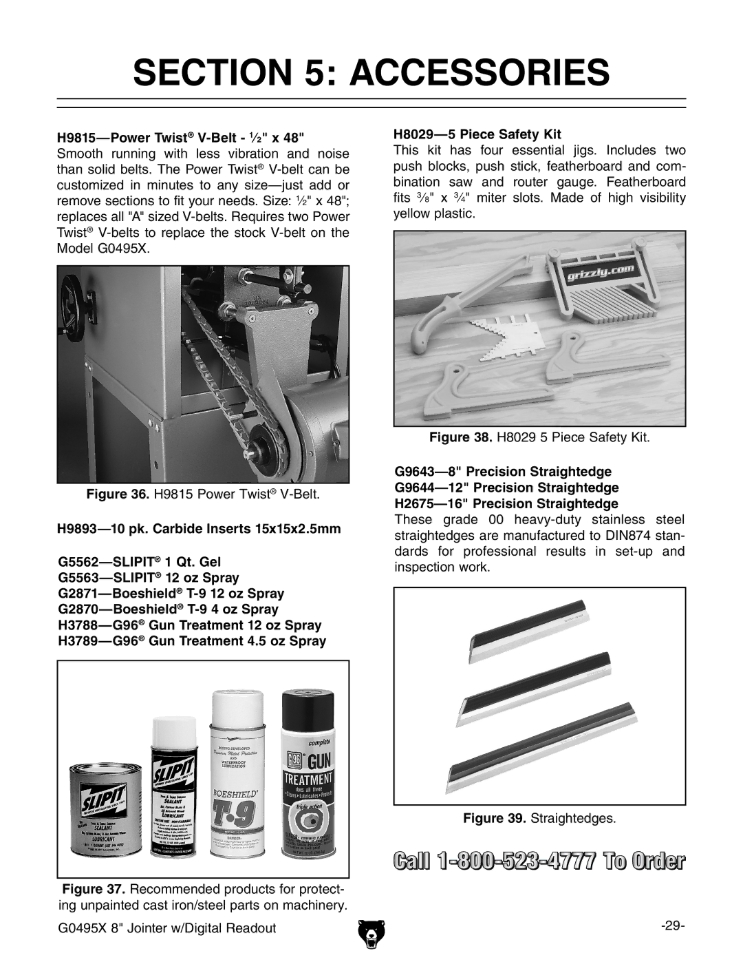 Grizzly G0495X owner manual Accessories, H8029-5 Piece Safety Kit 