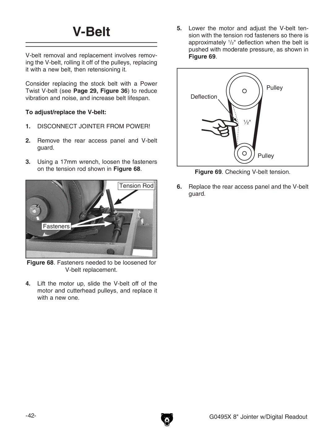 Grizzly G0495X owner manual Belt, To adjust/replace the V-belt 