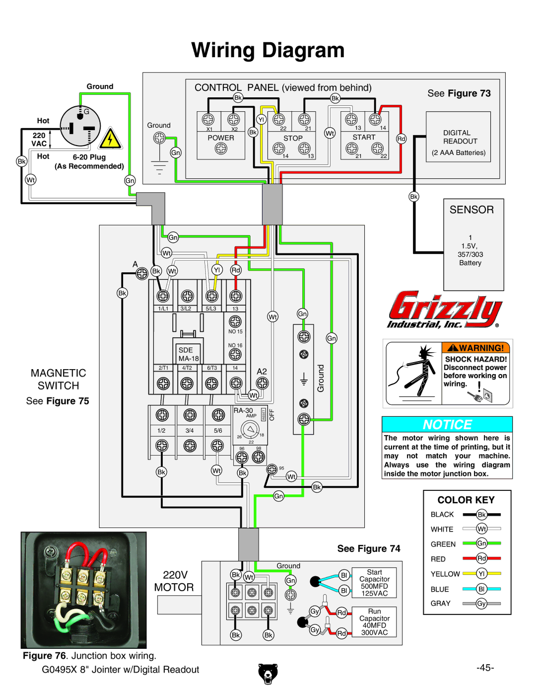 Grizzly G0495X owner manual Wiring Diagram, See Figure 