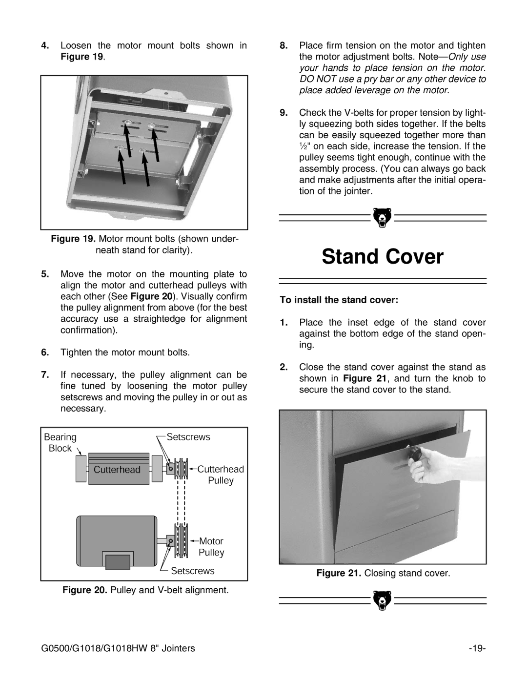 Grizzly G0500 instruction manual Stand Cover, To install the stand cover 