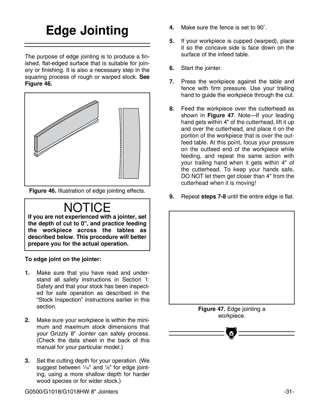 Grizzly G0500 instruction manual Edge Jointing, Illustration of edge jointing effects 