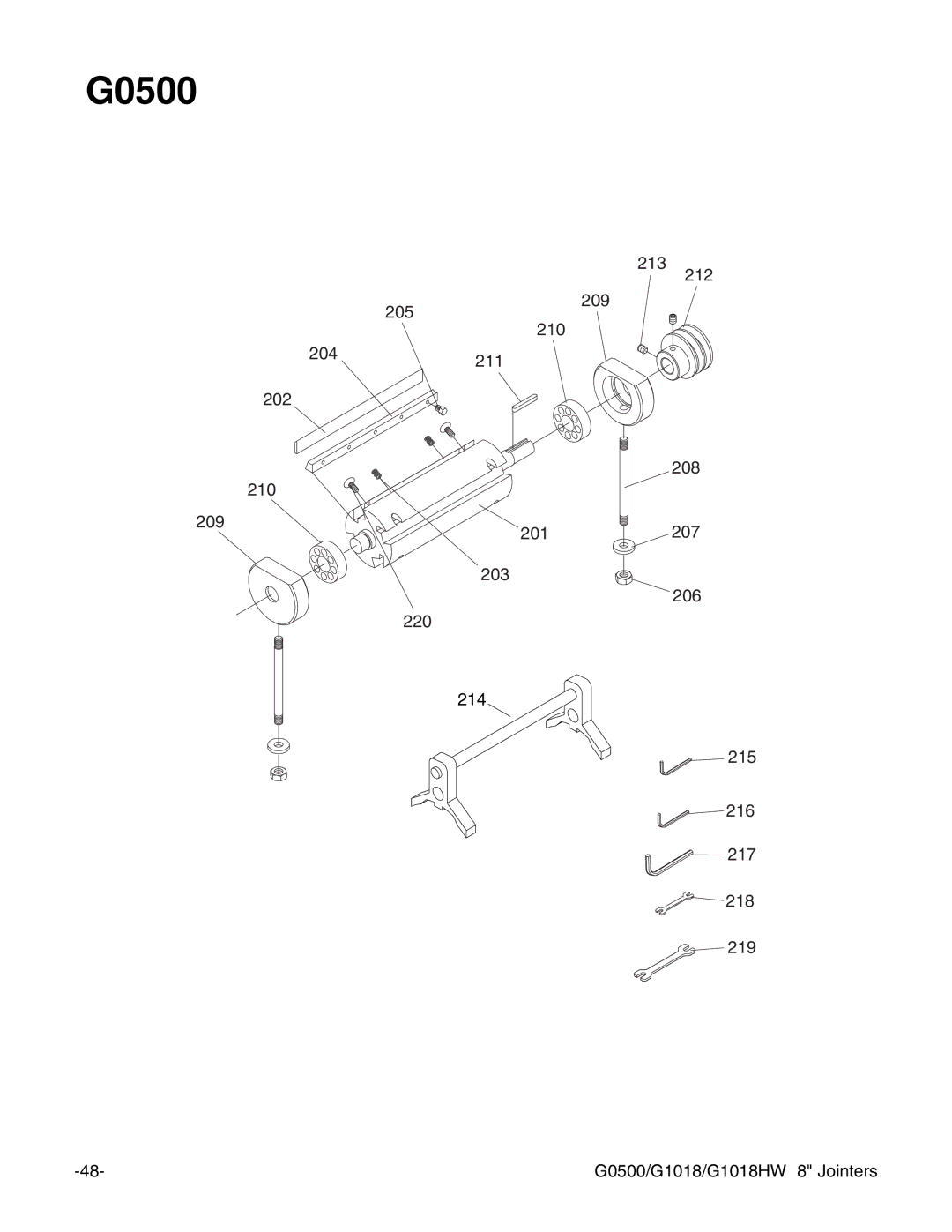 Grizzly G0500 instruction manual 205 213 209 212 210 204211 202 208 201207 203 206 220 