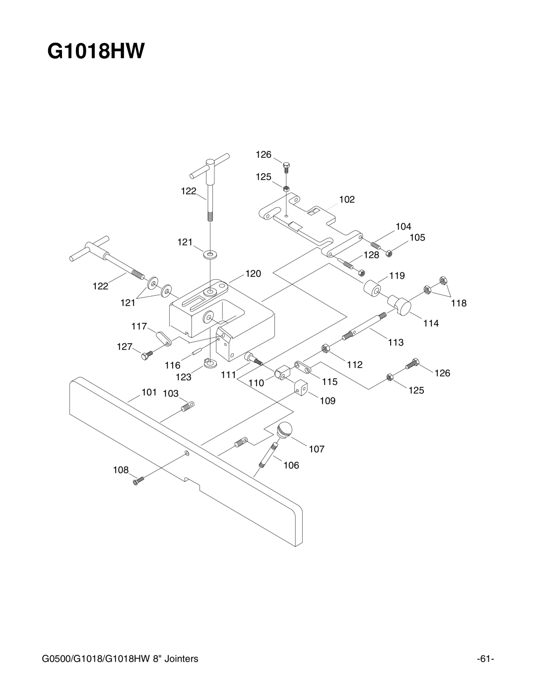 Grizzly G0500 instruction manual 126 125 122 121 120 102 104 105 