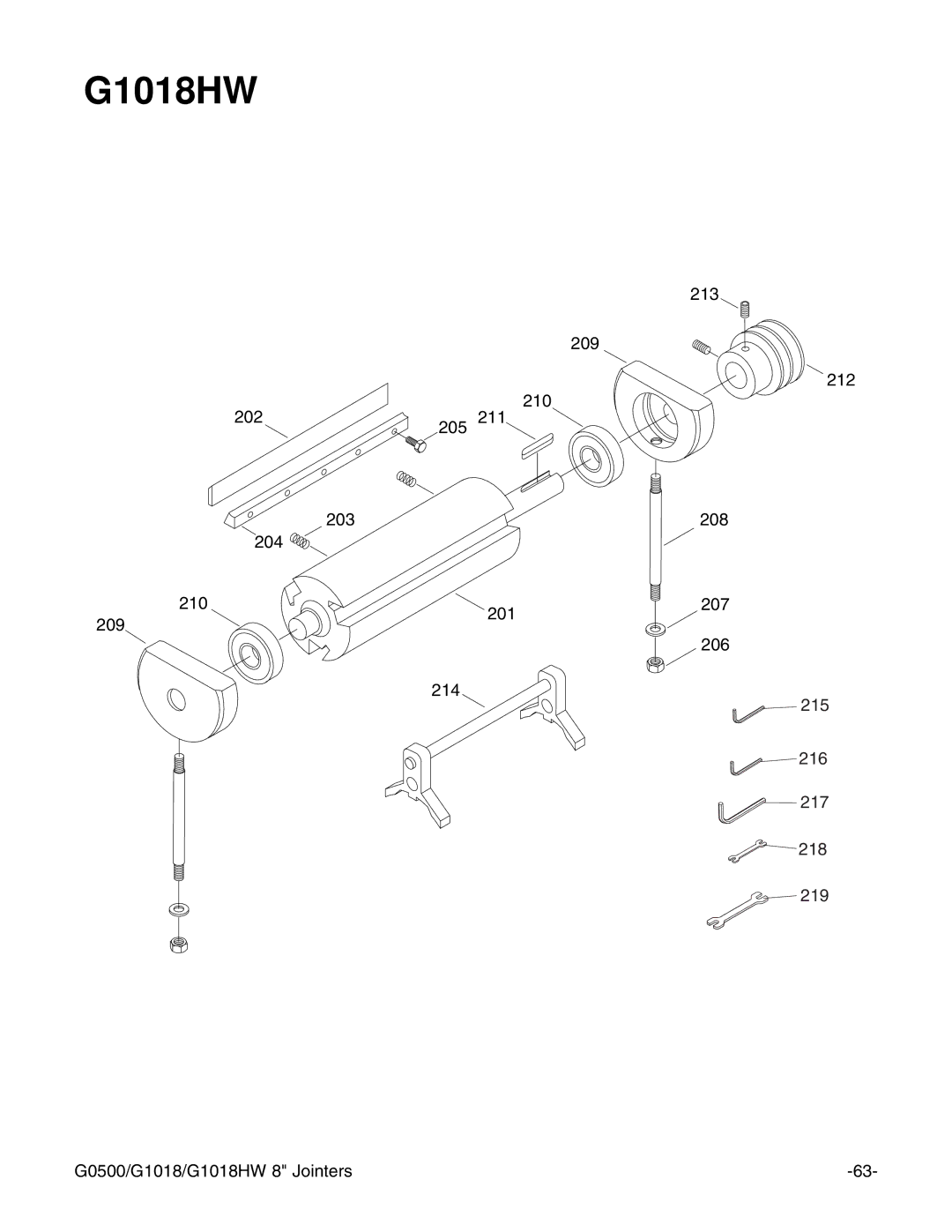 Grizzly G0500 instruction manual 202 205 211 203 204 210 213 209 212 208 207 201 206 214 