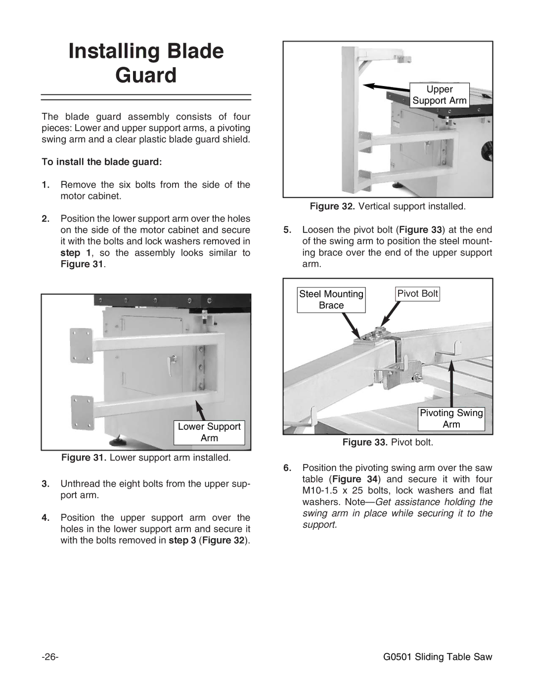 Grizzly G0501 instruction manual Installing Blade Guard, To install the blade guard 