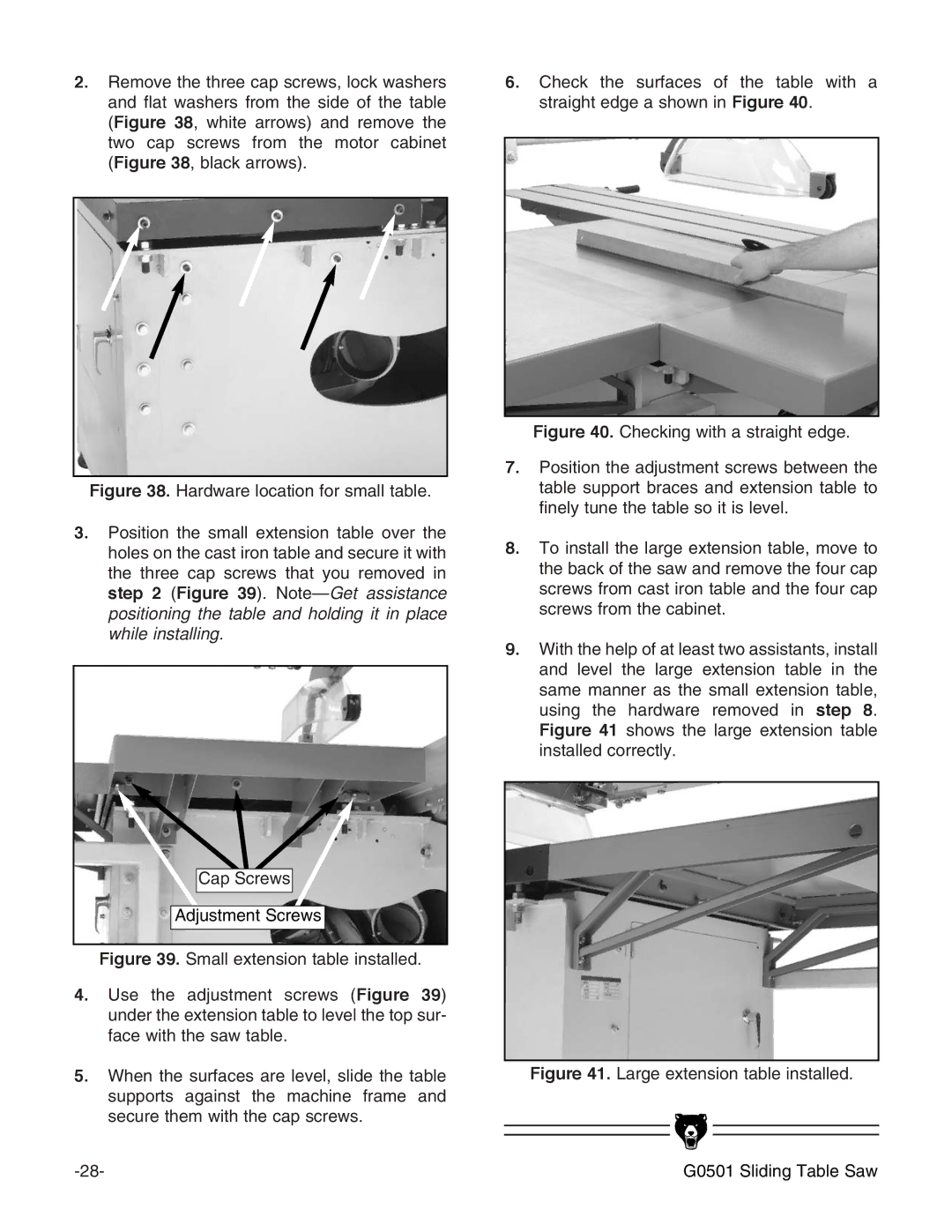 Grizzly instruction manual Large extension table installed G0501 Sliding Table Saw 