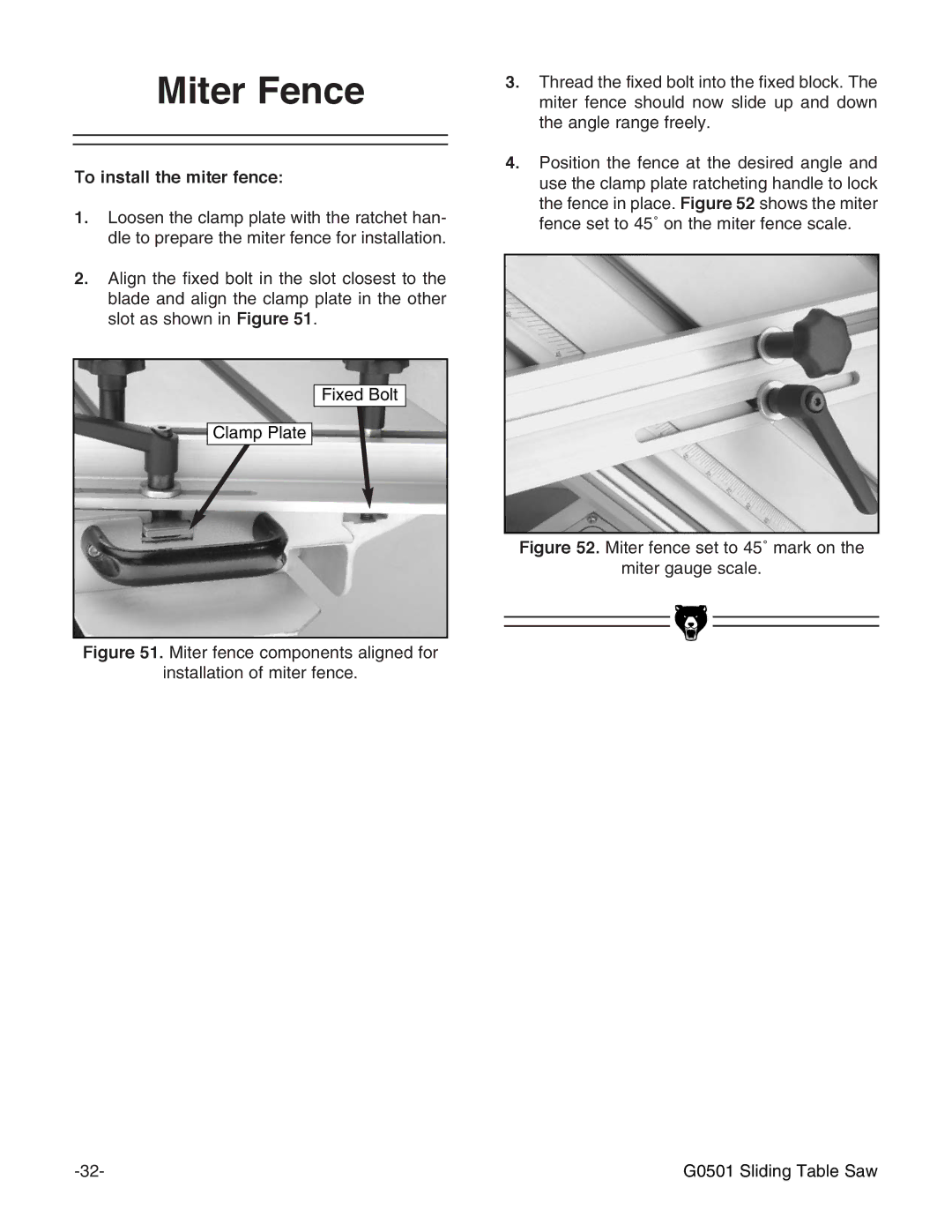 Grizzly G0501 instruction manual Miter Fence, To install the miter fence 