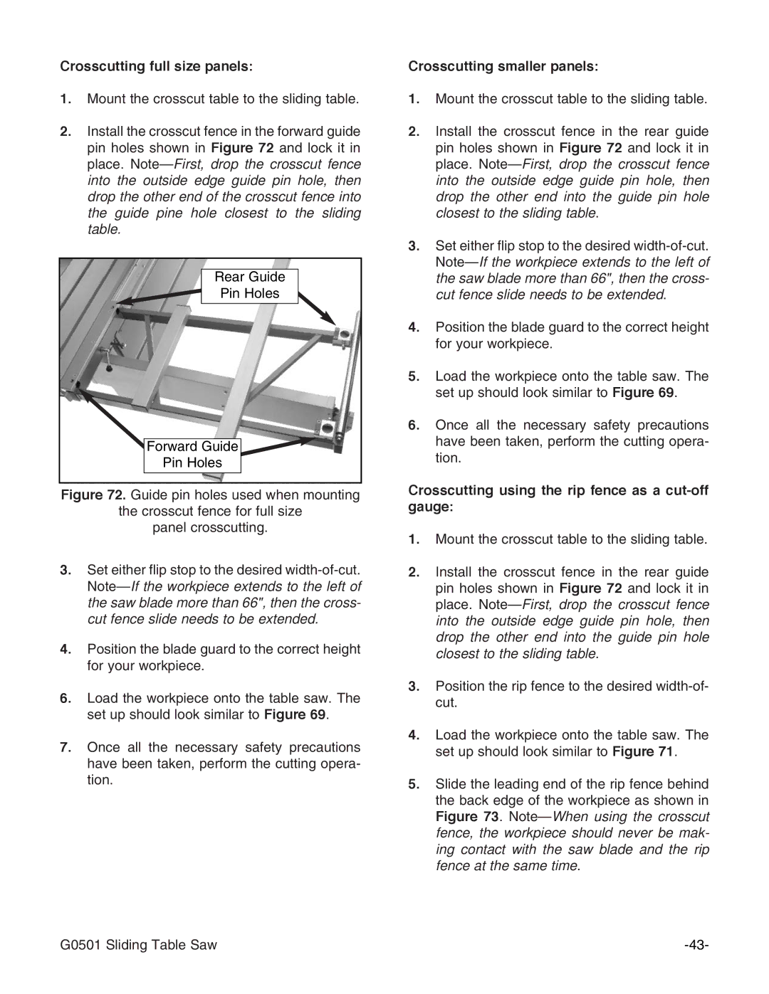 Grizzly G0501 instruction manual Crosscutting full size panels, Crosscutting smaller panels 