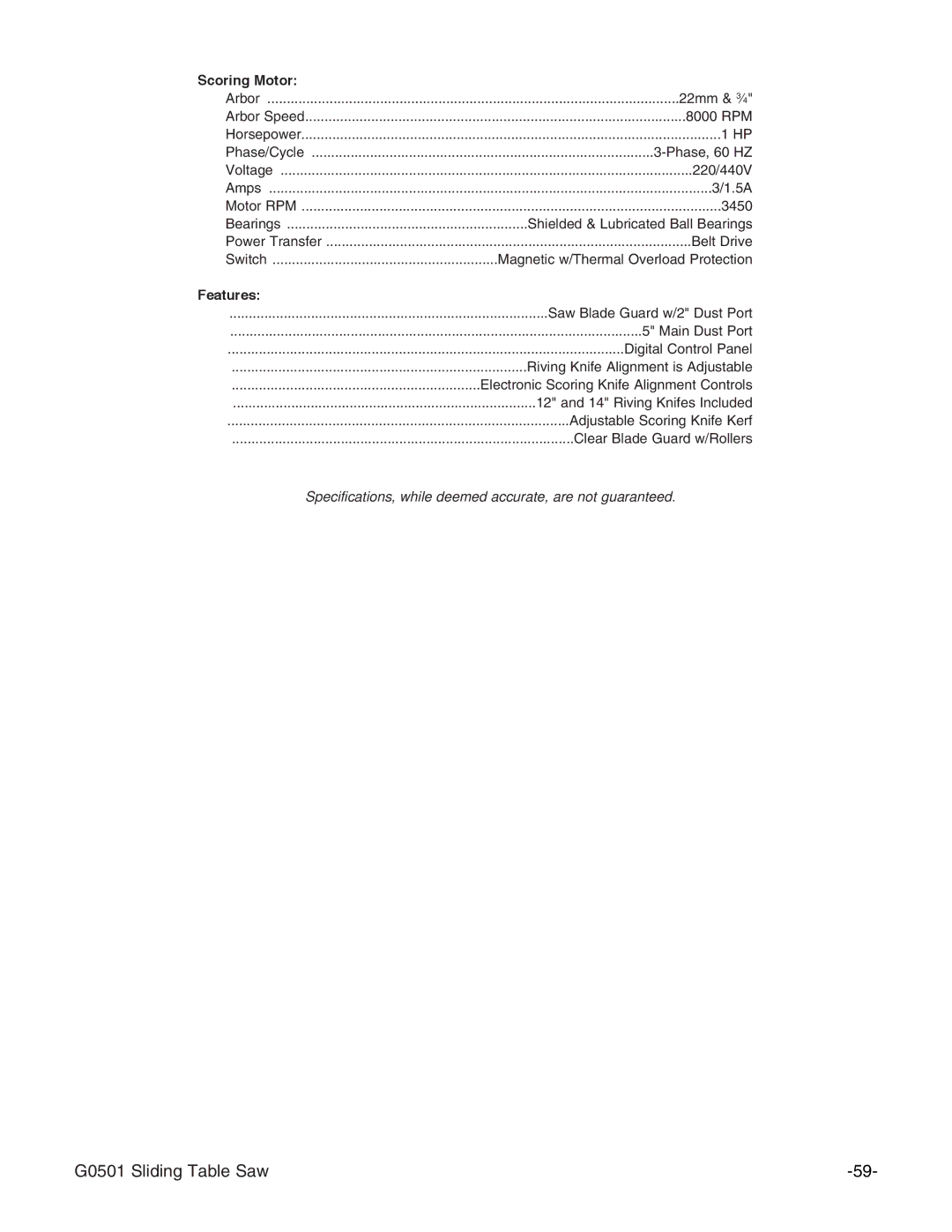 Grizzly G0501 instruction manual Scoring Motor 