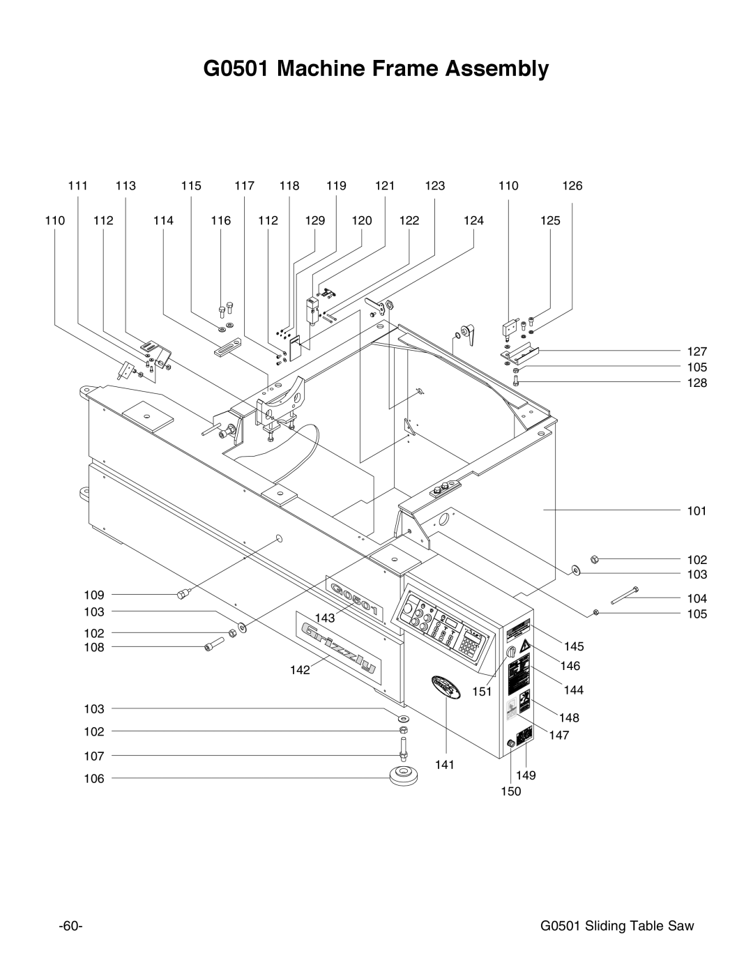 Grizzly instruction manual G0501 Machine Frame Assembly 