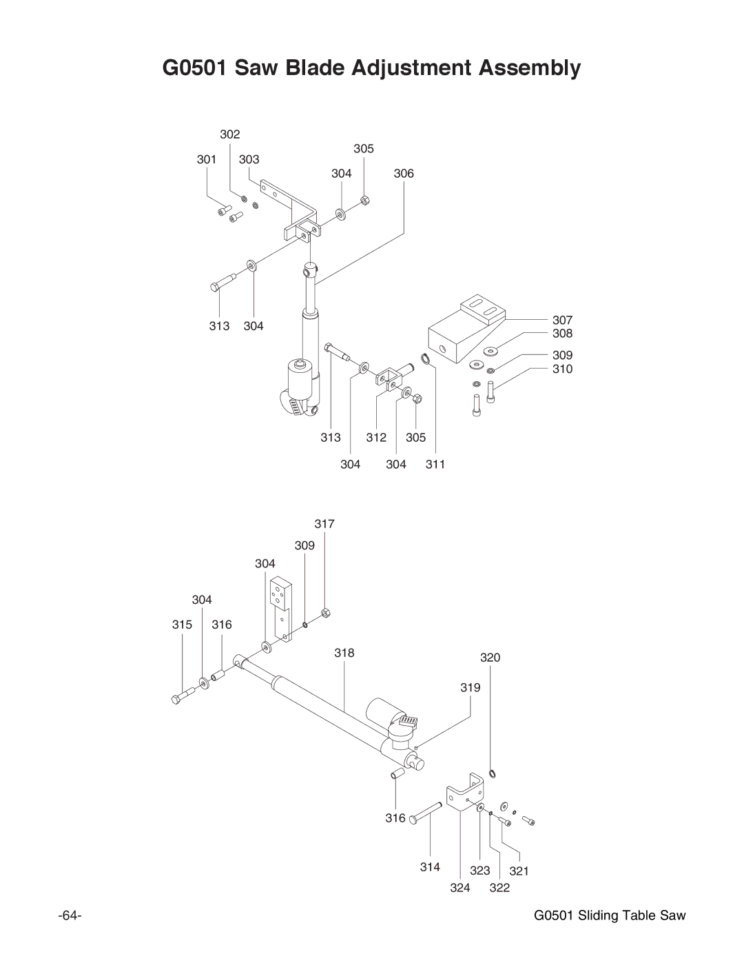 Grizzly instruction manual G0501 Saw Blade Adjustment Assembly 