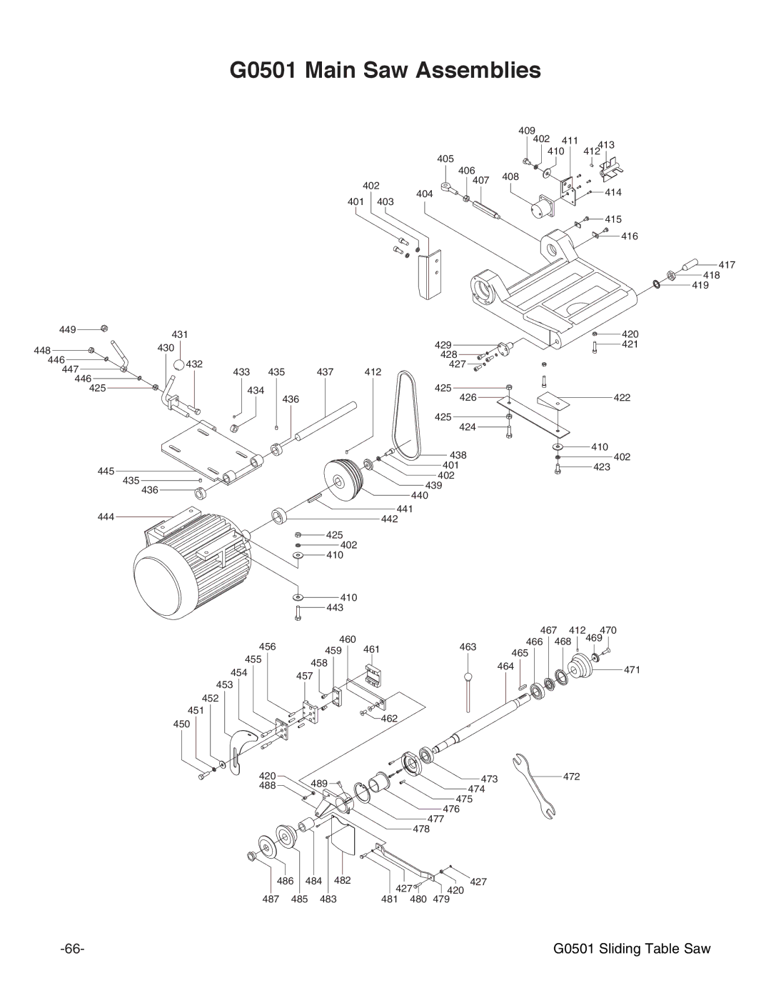 Grizzly instruction manual G0501 Main Saw Assemblies 