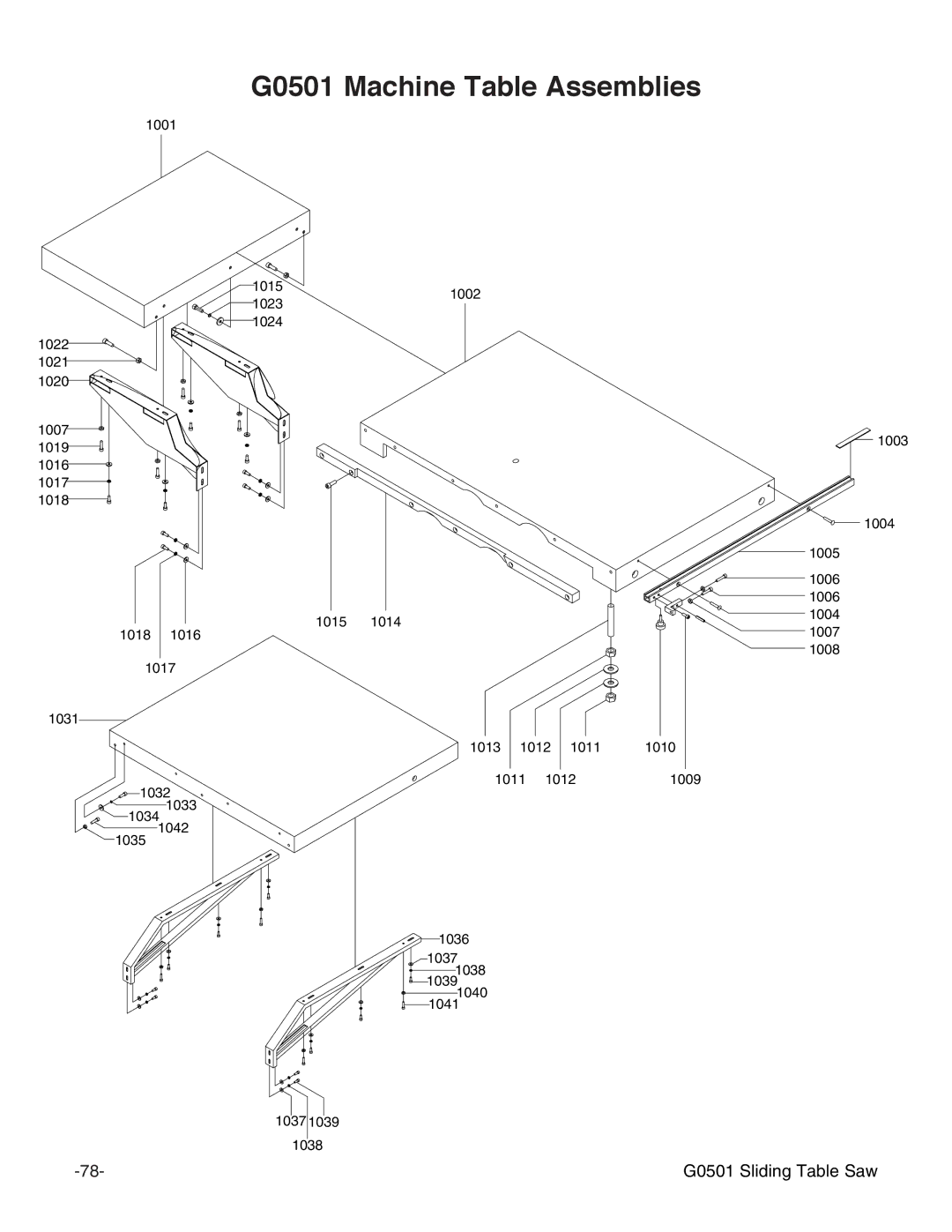 Grizzly instruction manual G0501 Machine Table Assemblies 