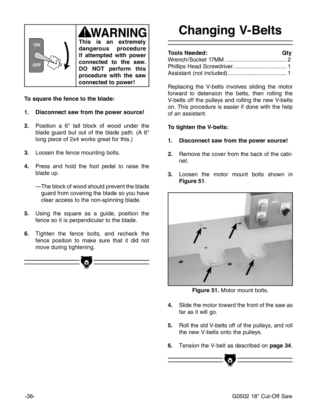 Grizzly G0502 manual 7RVTXDUHWKHIHQFHWRWKHEODGH,  LvfrqqhfwVdzIurpWkhSrzhuVrxufh 