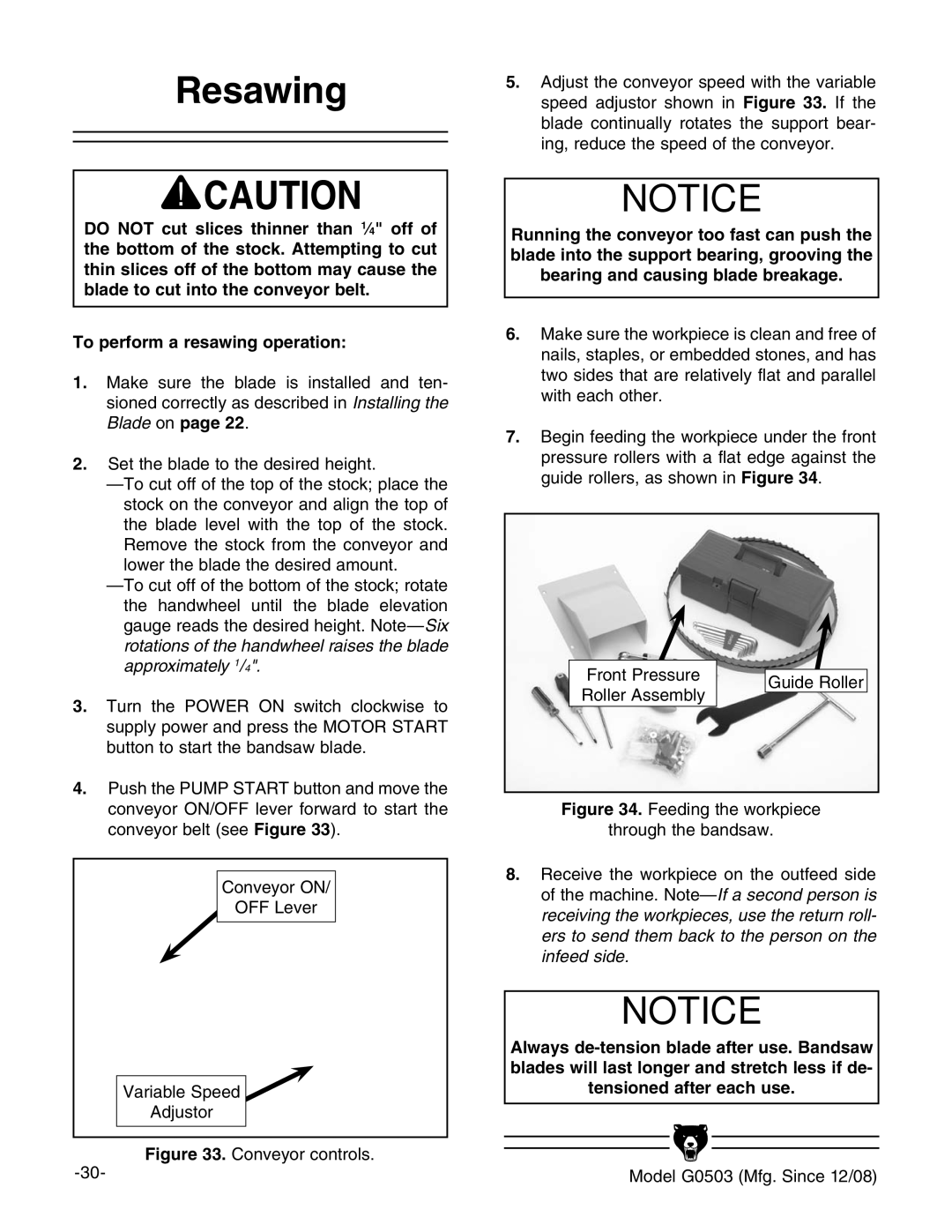 Grizzly G0503 instruction manual Resawing 