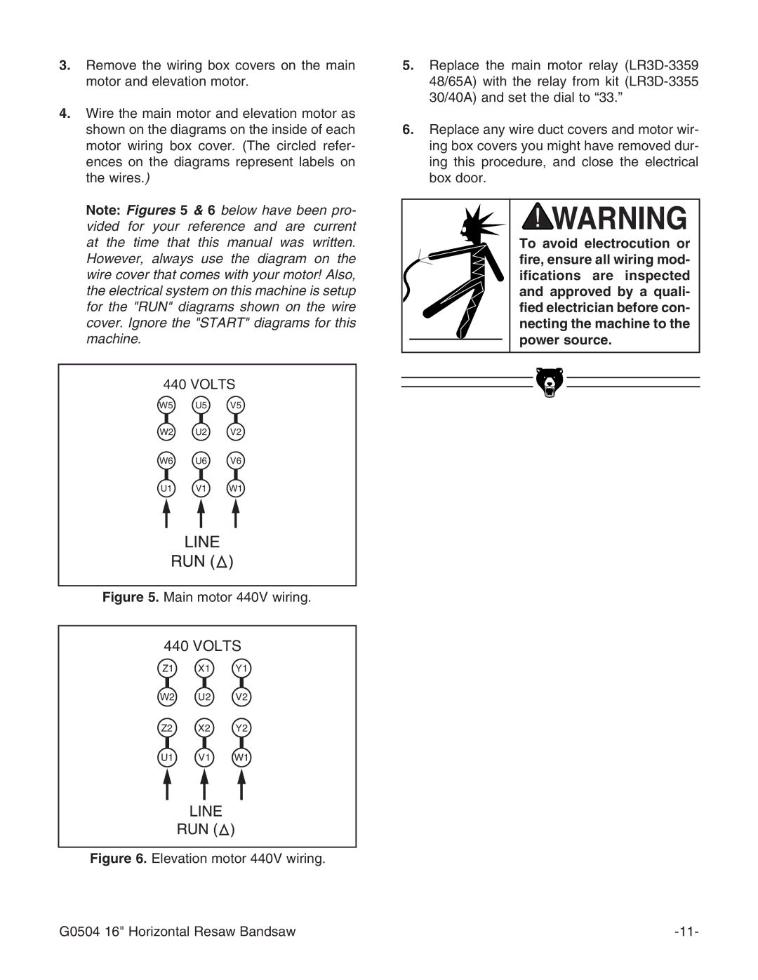 Grizzly G0504 owner manual Main motor 440V wiring 