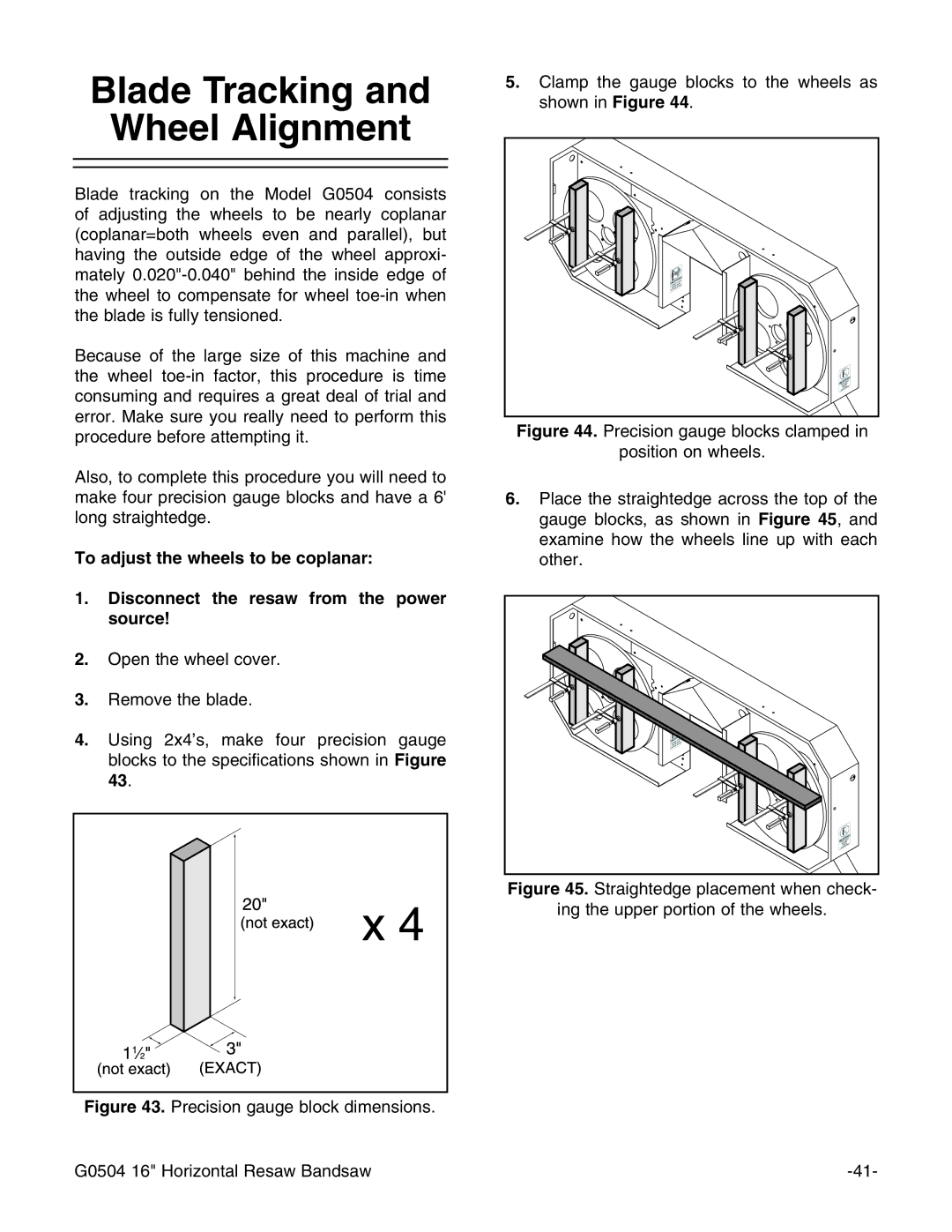 Grizzly G0504 owner manual Blade Tracking Wheel Alignment 