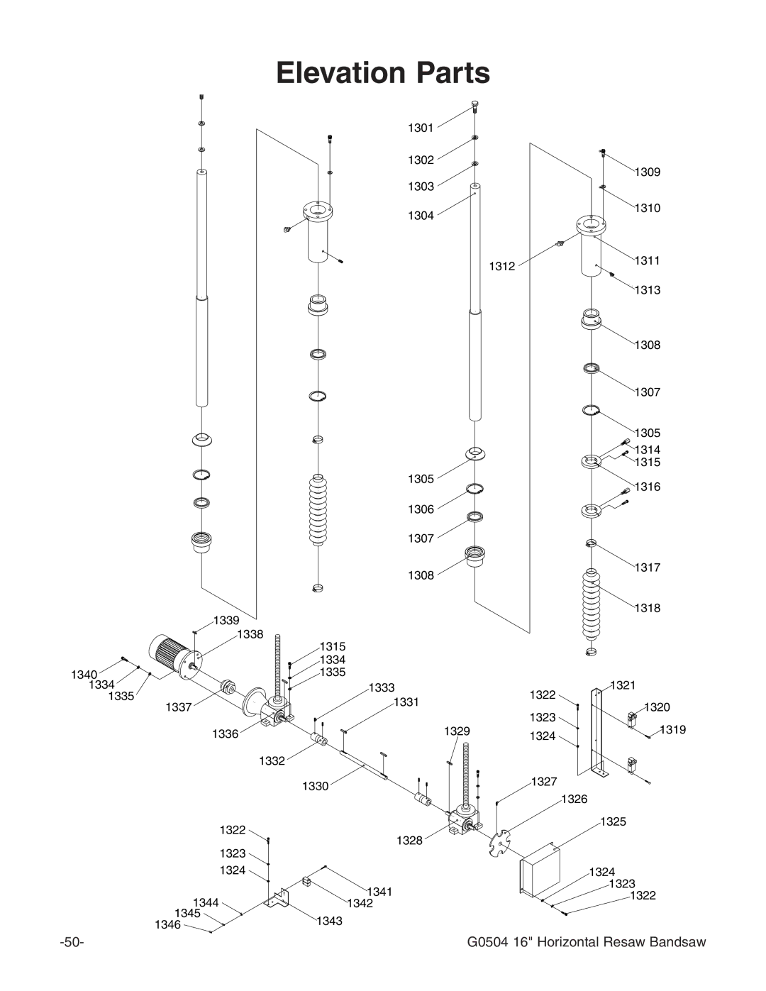 Grizzly G0504 owner manual Elevation Parts 