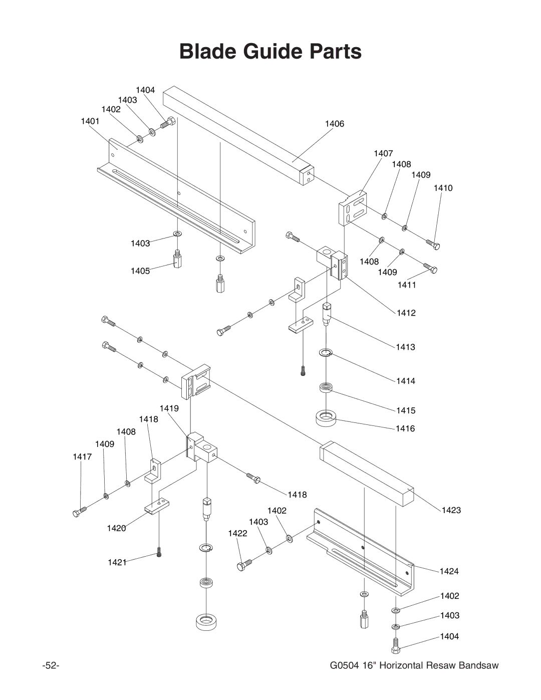 Grizzly G0504 owner manual Blade Guide Parts 