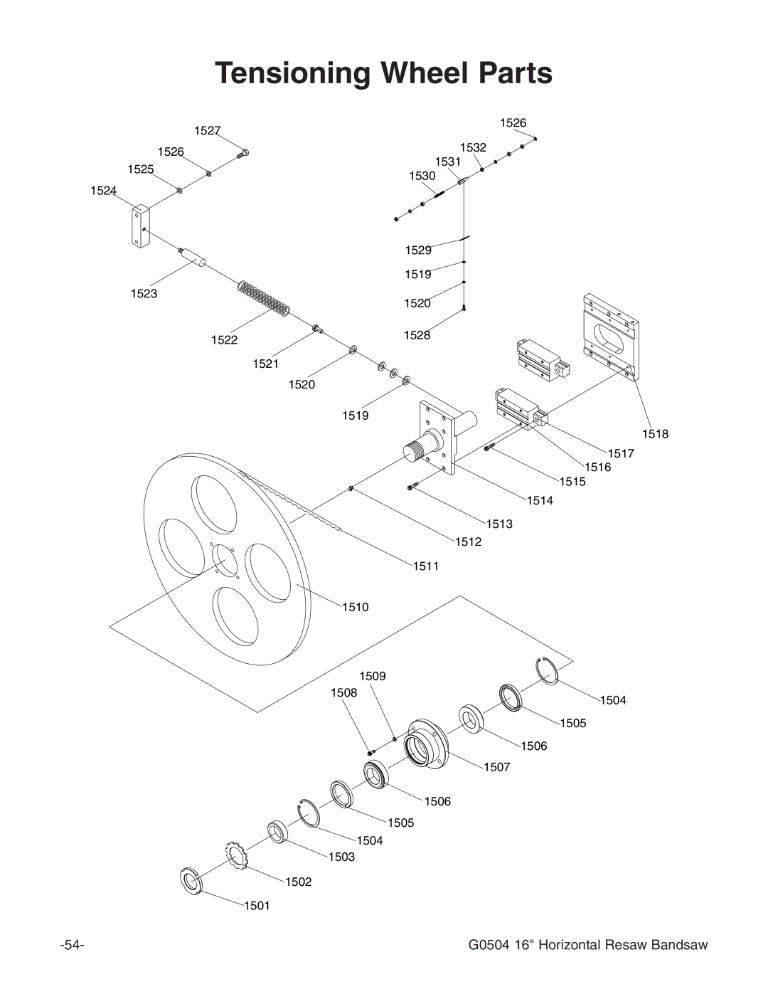 Grizzly G0504 owner manual Tensioning Wheel Parts 