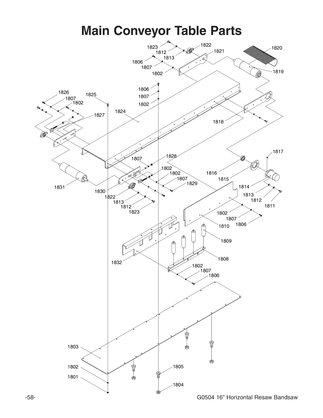 Grizzly G0504 owner manual Main Conveyor Table Parts 