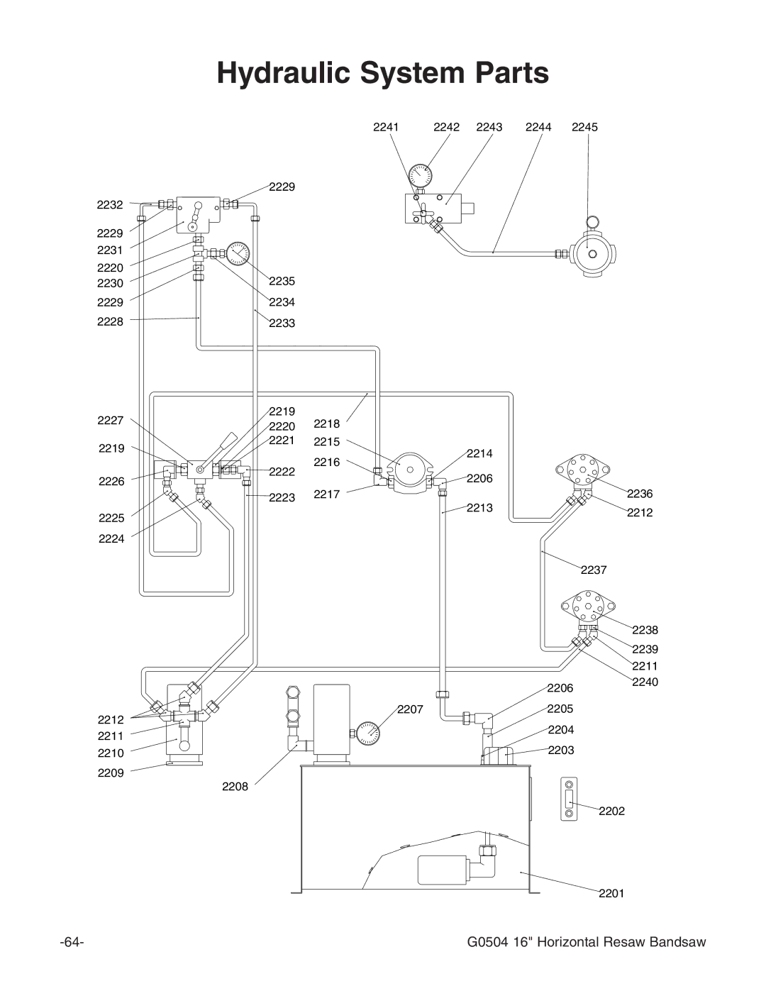 Grizzly G0504 owner manual Hydraulic System Parts 