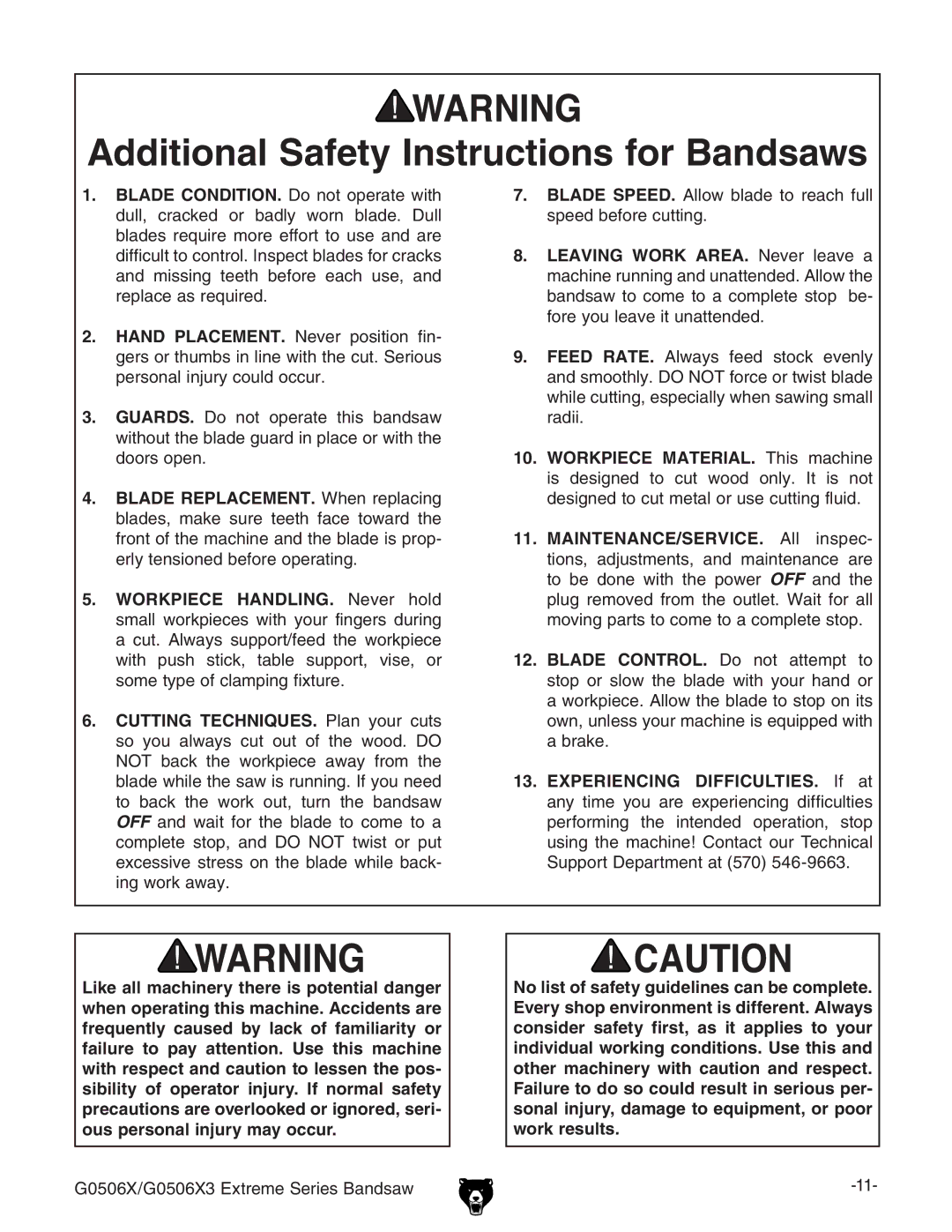 Grizzly G0506X3 manual Dditional 3AFETYYNSTRUCTIONS for Andsaws 