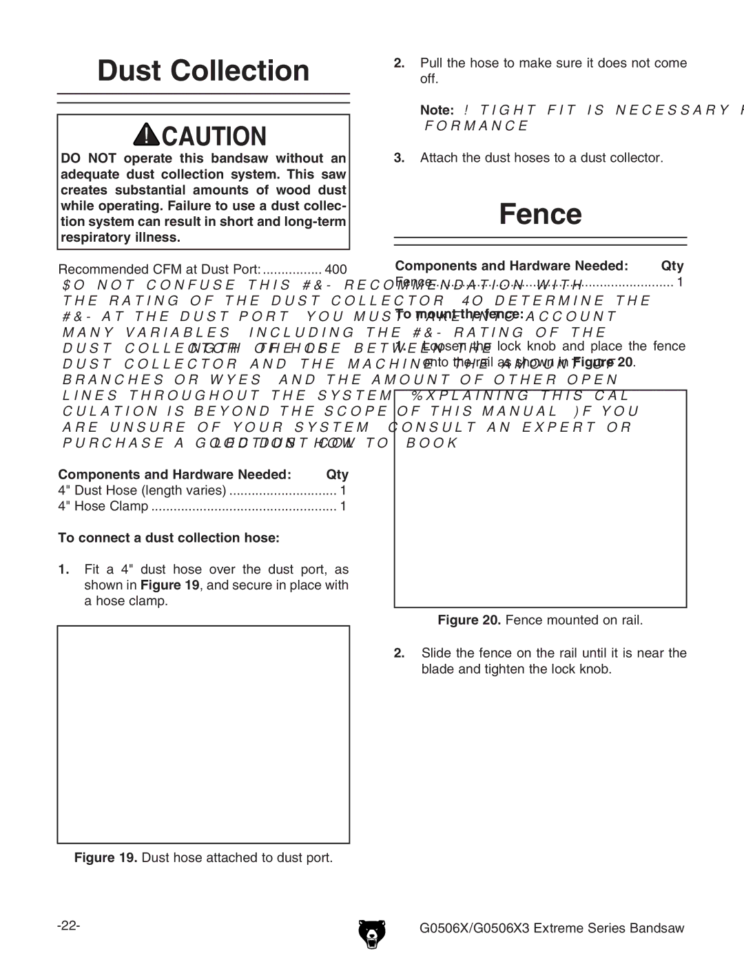 Grizzly G0506X3 manual $Ust #Ollection, Ence, 4O Connectnaadust Collection HOSE, 4O MOUNTUTHEHFENCE 