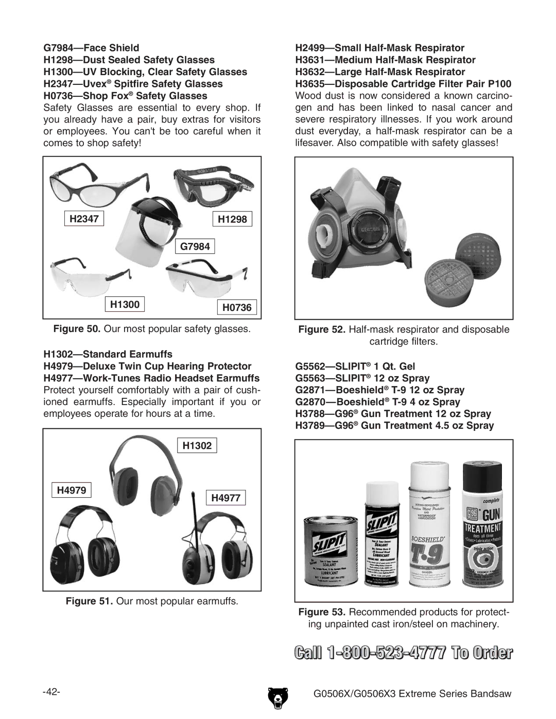 Grizzly G0506X3 manual  $UST 3EALED 3AFETY Lasses, Igure DjgbdhiedejaVghVZin\aVhhZh#,  3TANDARD %ARMUFFS 