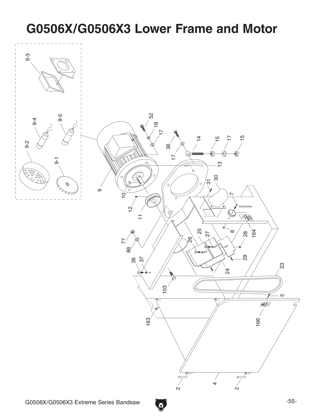 Grizzly G0506X3 manual 88 ,OWER &RAME and -OTOR 