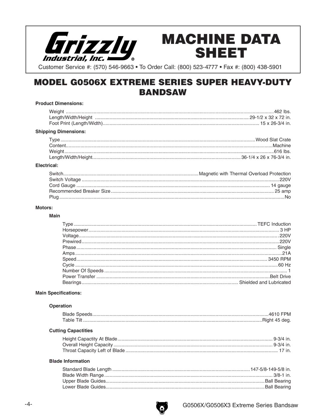 Grizzly G0506X3 manual #.%$!4!! 3%%4 